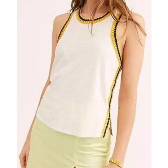 Free People Tops - We The Free People Bora Bora Crochet Racerback Tank Top XS Cream Yellow Black